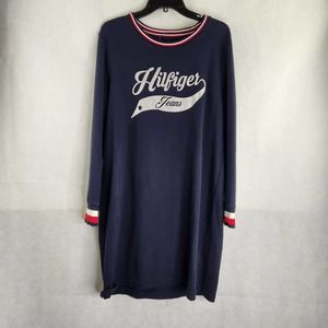 Vintage Tommy Hilfiger Knit Tunic Top Shirt Dress Glitter Spell Out Long Sleeve